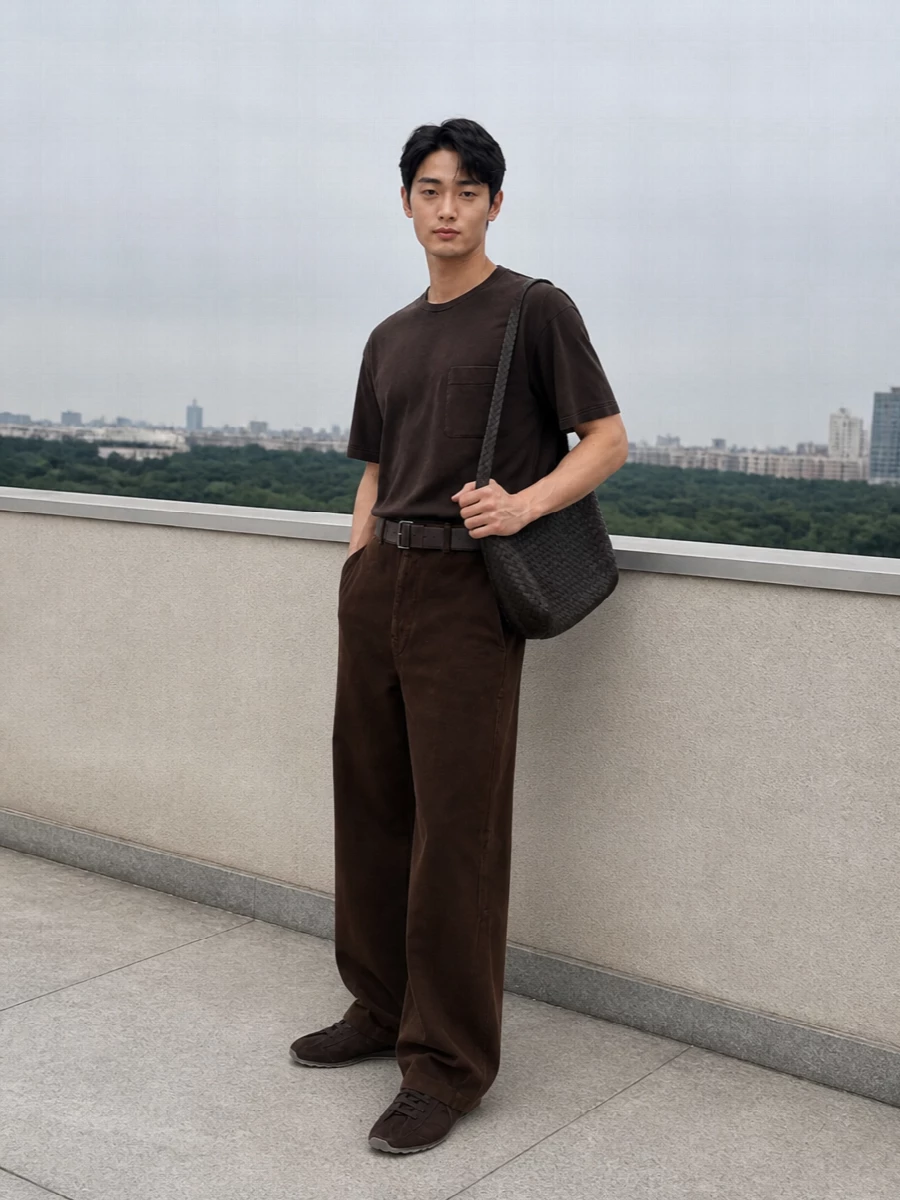 Lemaire brown wide leg trousers tonal outfit