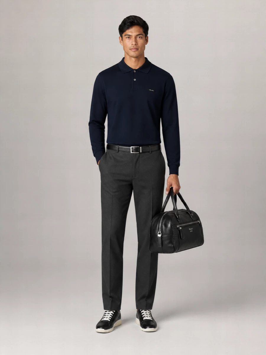 Prada Cotton Relaxed-Fit Long-Sleeve Polo Shirt