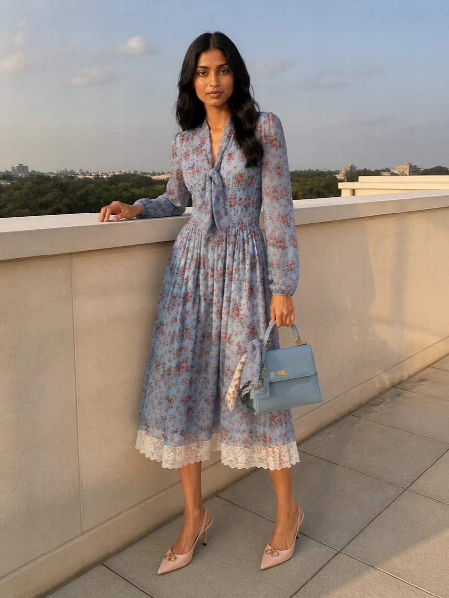 Dolce gabbana floral midi dress pastel accessories