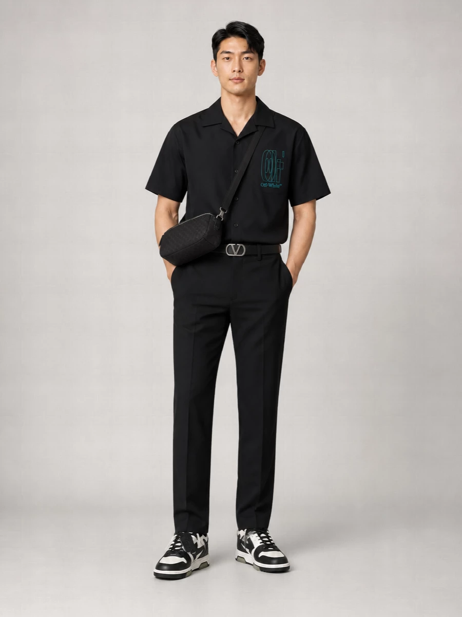 Off-White Printed Poplin Short-Sleeve Shirt