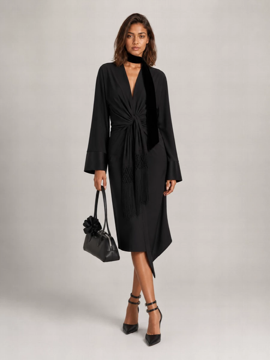 The Andamane Draped V-Neck Mini Dress