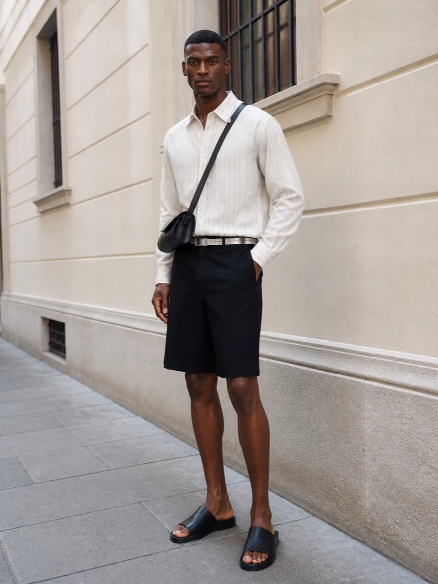 Auralee bermuda shorts striped shirt slides