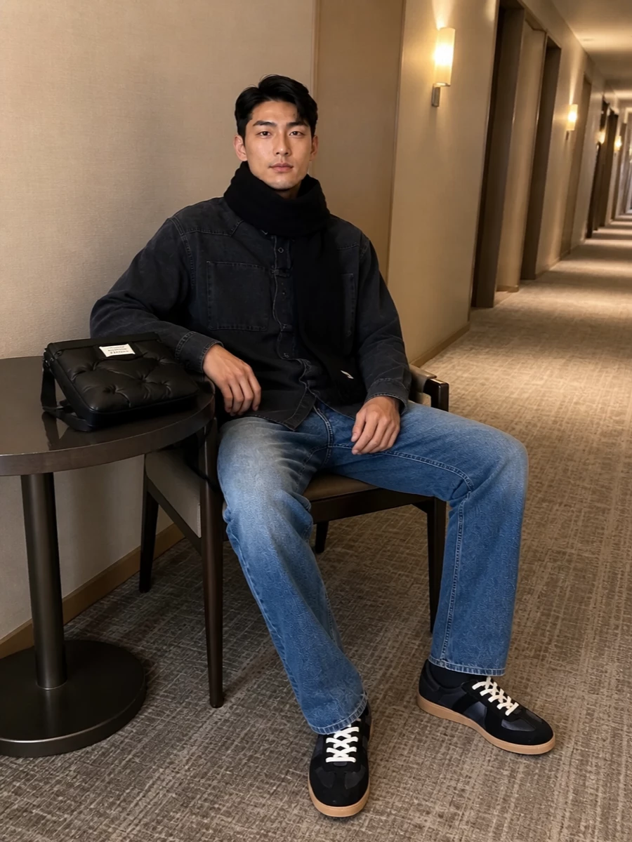 Mm6 margiela denim shirt blue jeans sneakers