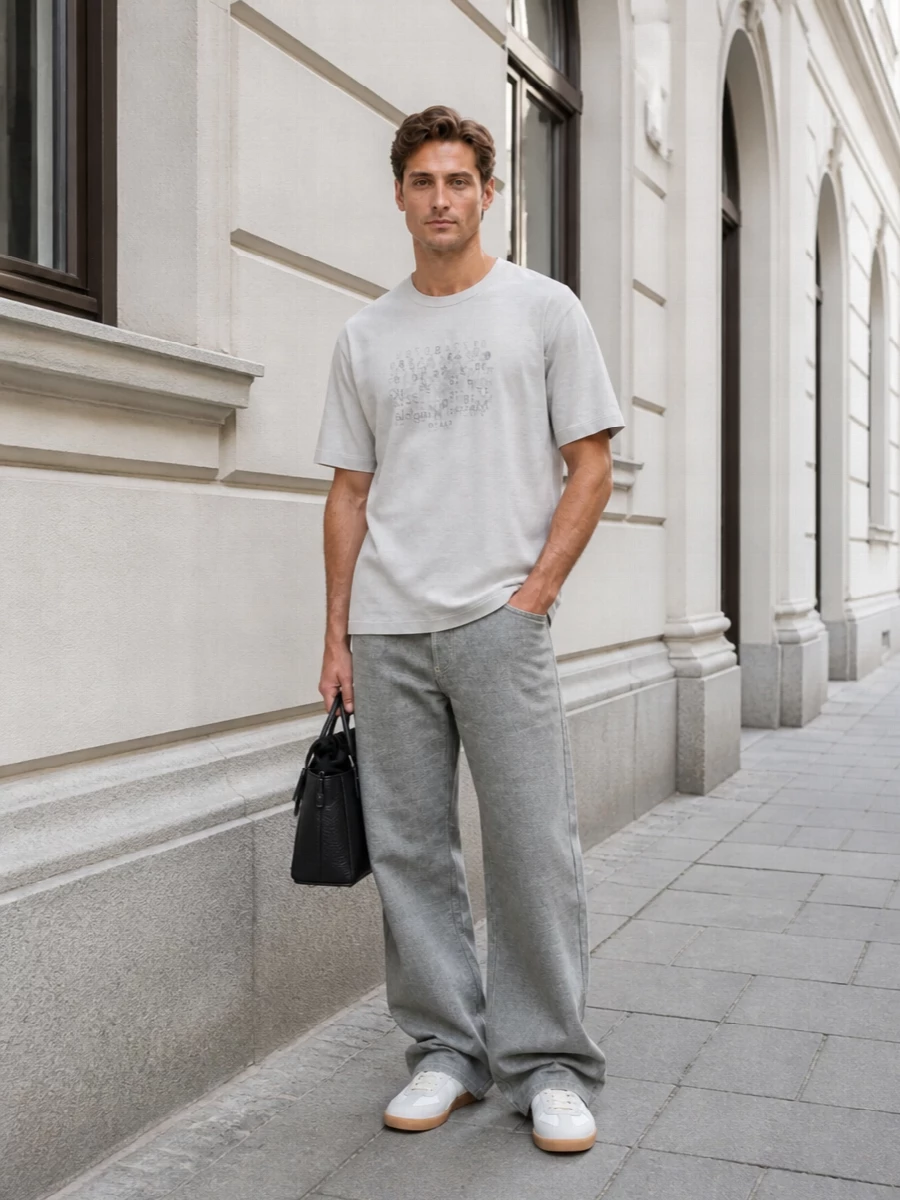 Maison margiela grey tee wide leg trousers outfit
