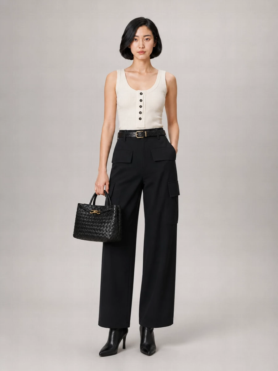 Bottega Veneta Wool Wide-Leg Cargo Trousers