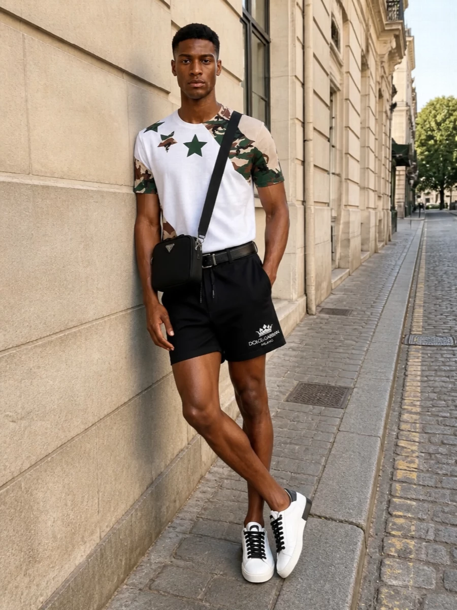 Dolce gabbana camo tee black shorts sneakers