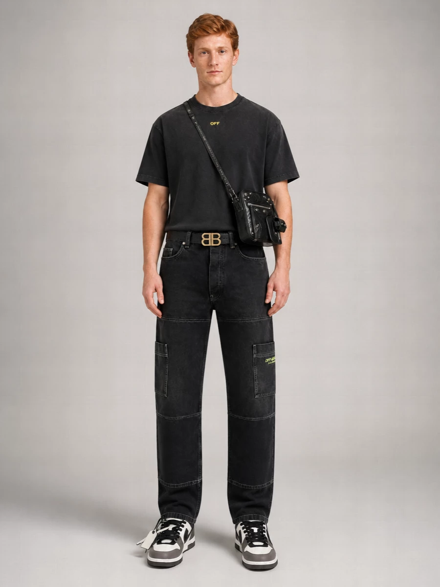 Off-White Cotton Straight-Leg Cargo Jeans