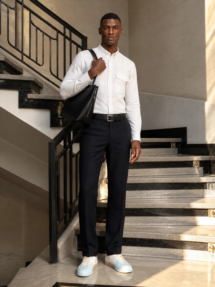 Moncler shirt navy trousers margiela sneakers