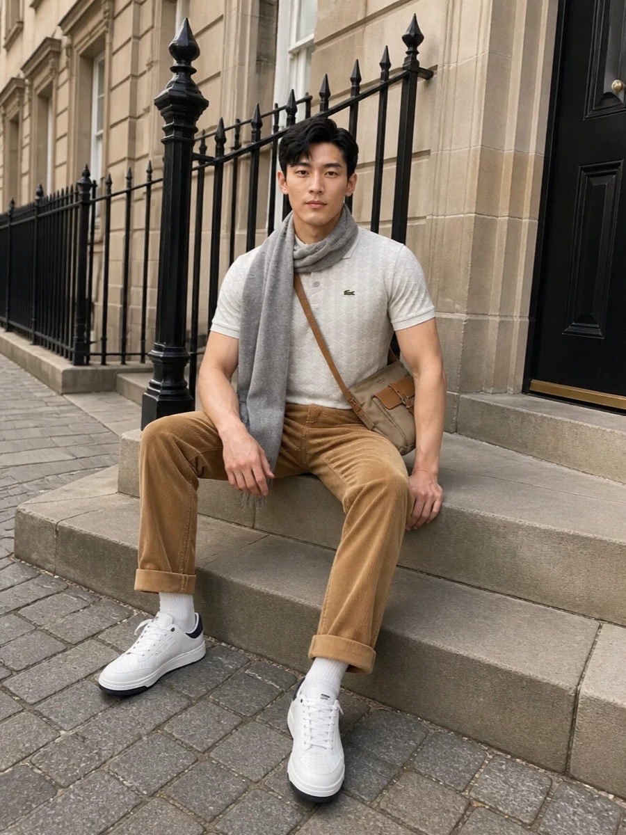 Lacoste polo camel corduroy saint laurent sneakers