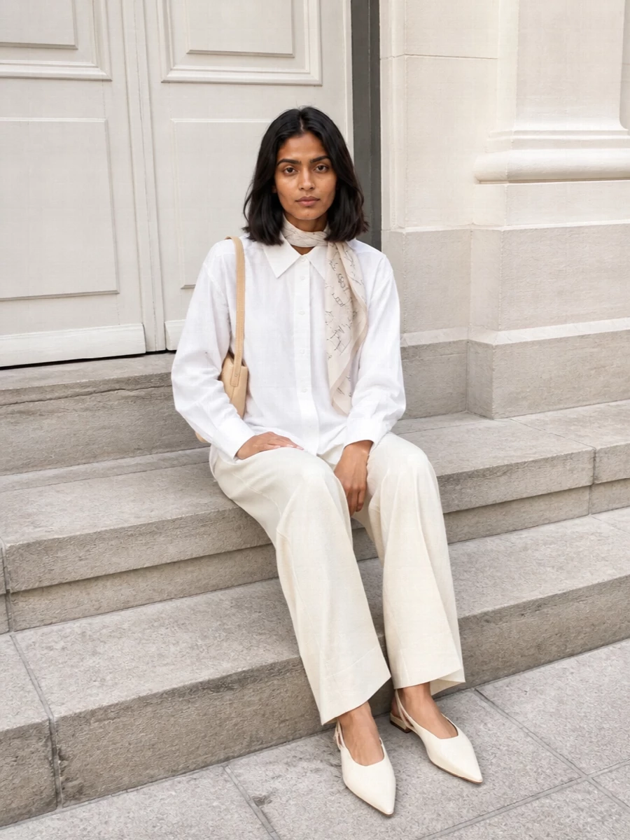 Jil sander white shirt wide leg trousers outfit