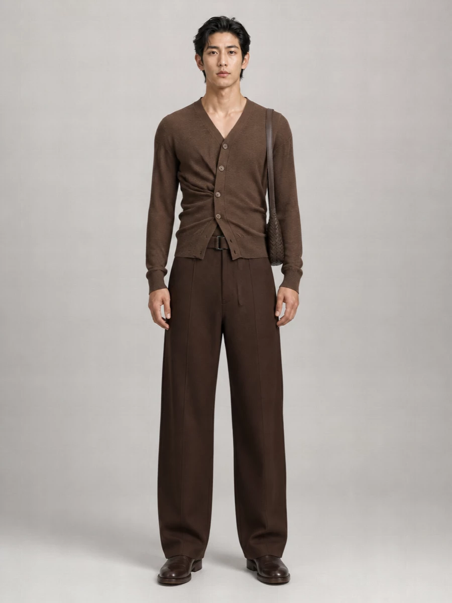 Lemaire Merino Wool Blend Relaxed Draped Asymmetric V-Neck Cardigan