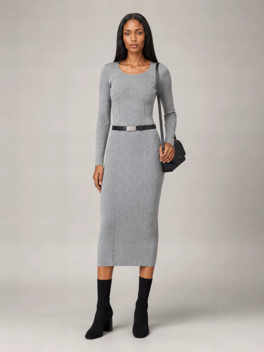 Calvin Klein Milano Knit Slim-Fit Long-Sleeve Midi Dress