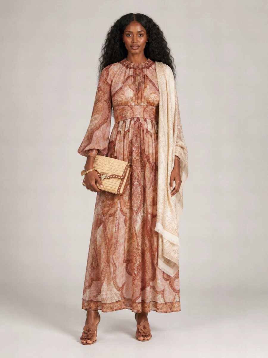 Zimmermann Silk Long Sleeve Maxi Dress