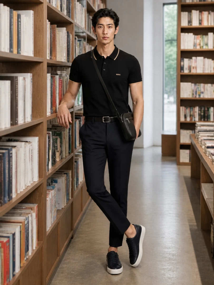 Boss black polo navy cropped trouser outfit