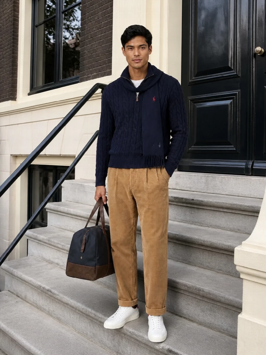 Polo ralph lauren navy half zip camel cords