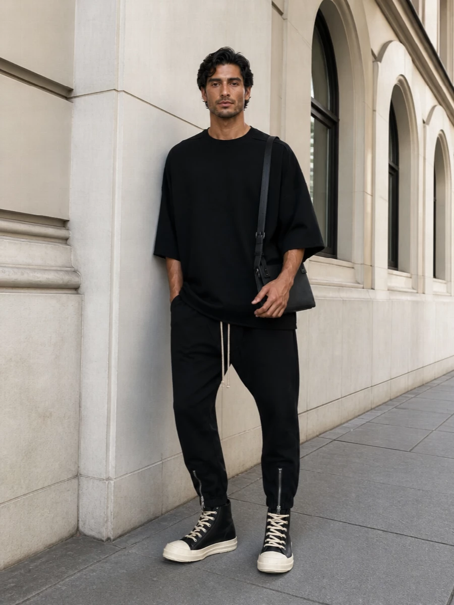 Rick owens high top oversized tee track pants
