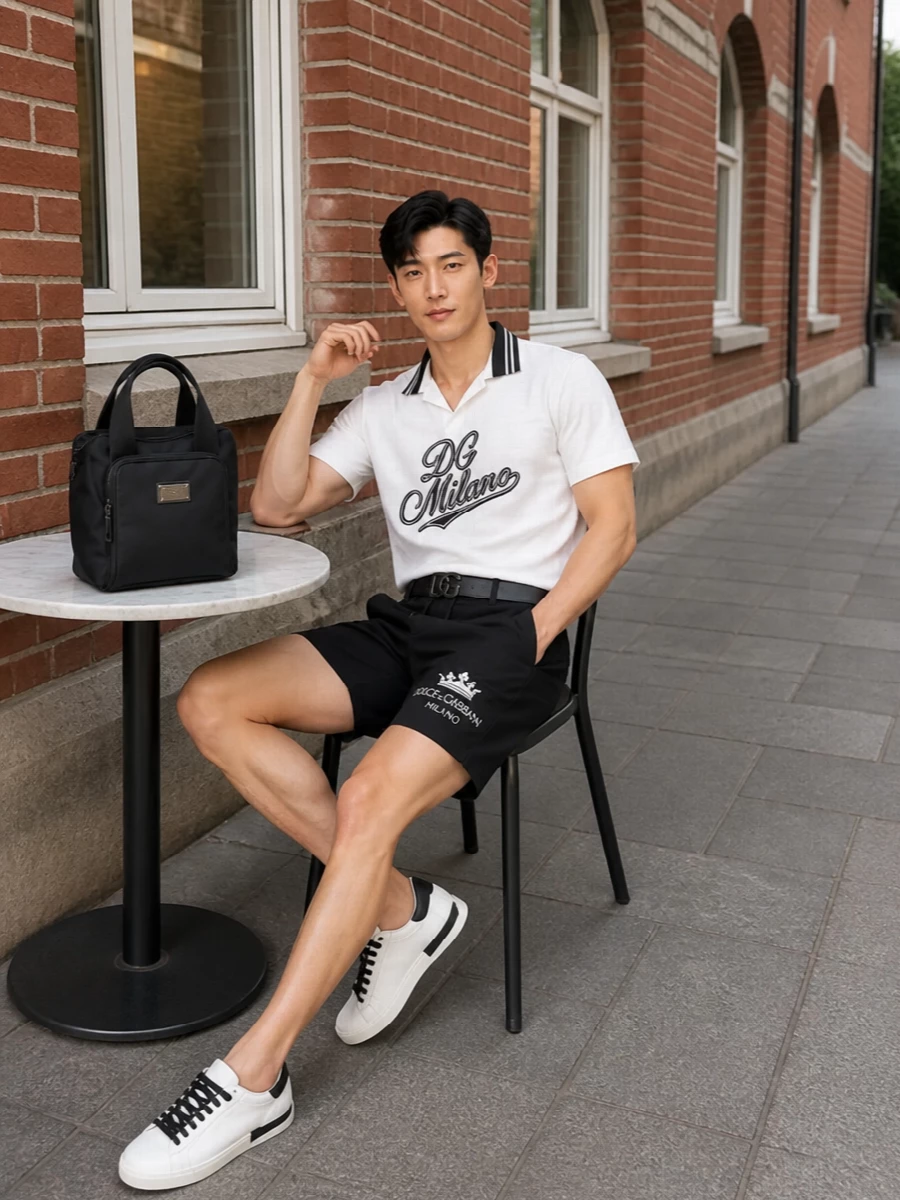 Dolce gabbana polo black crest shorts sneakers