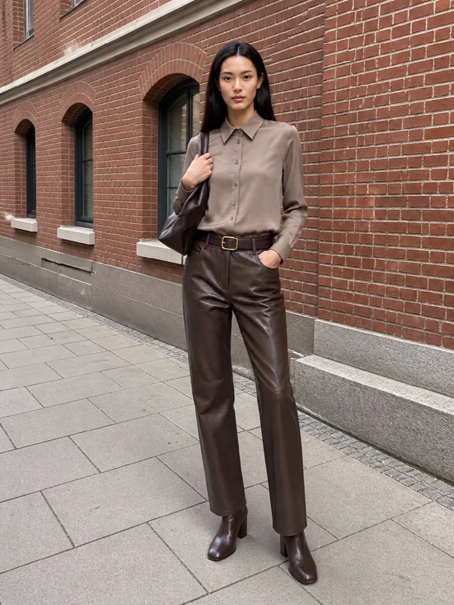 Max mara brown jeans taupe shirt margiela boots