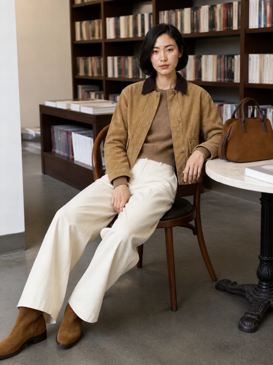 Acne corduroy jacket ivory wide leg trousers