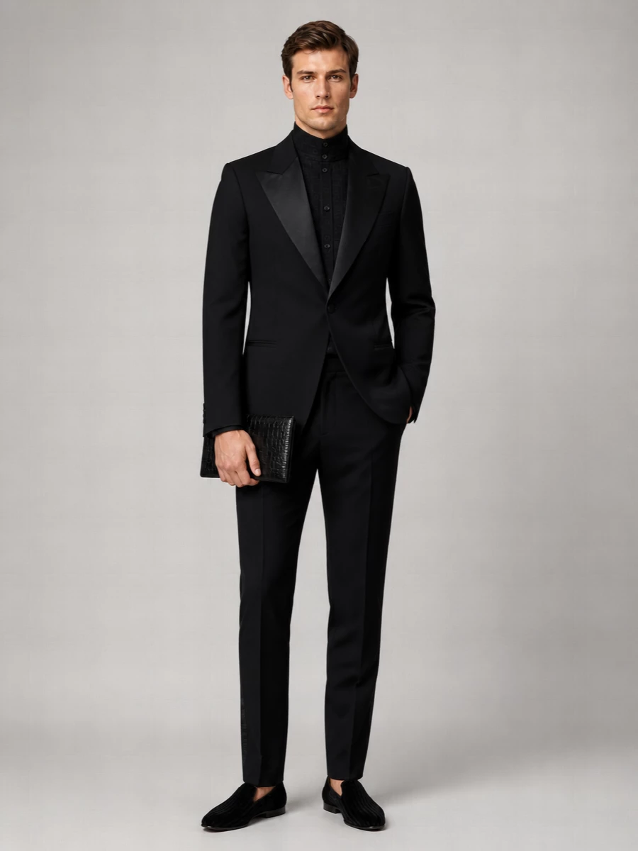Ferragamo Virgin Wool Single-Breasted Tuxedo Blazer