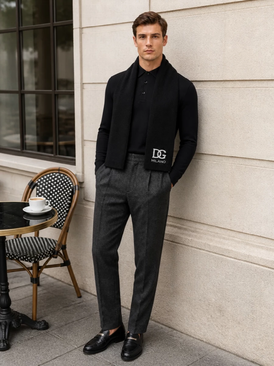 Dolce gabbana polo sweater charcoal trousers outfit