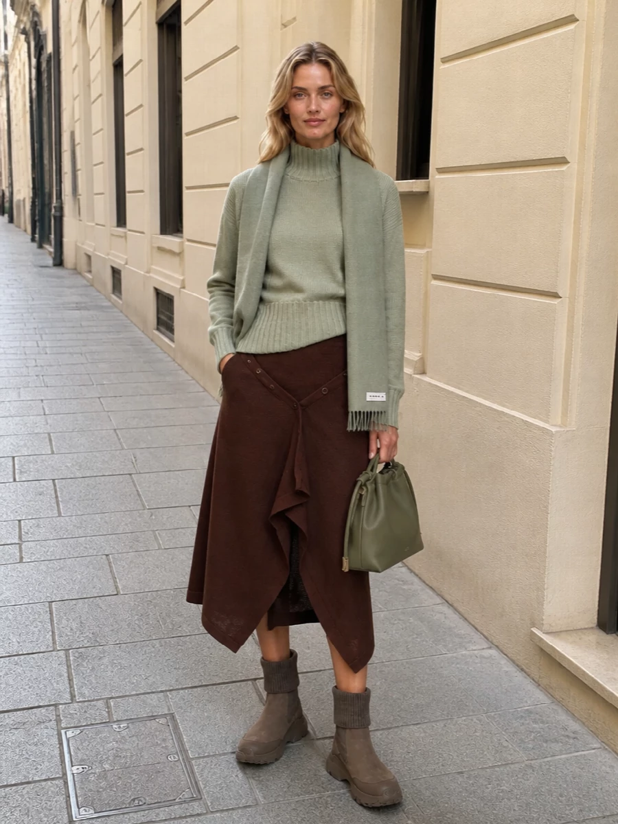 Lemaire skirt drumohr sage knit tods boots