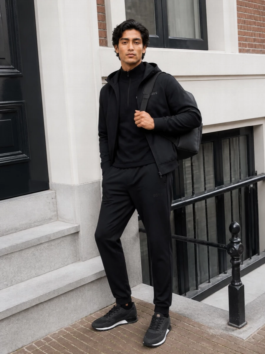 Boss mens black technical athleisure outfit
