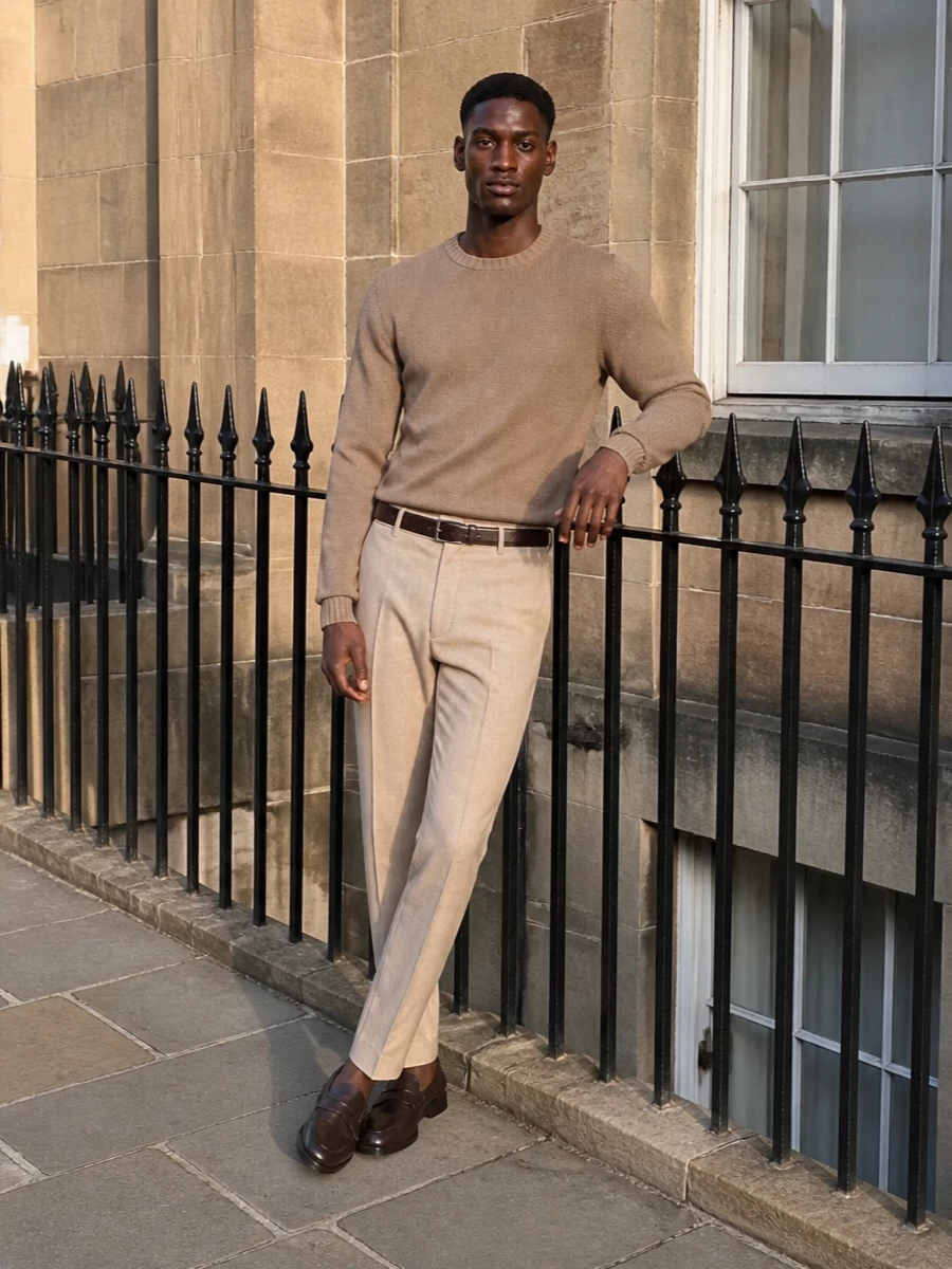 Pt torino beige chinos camel knit loafers