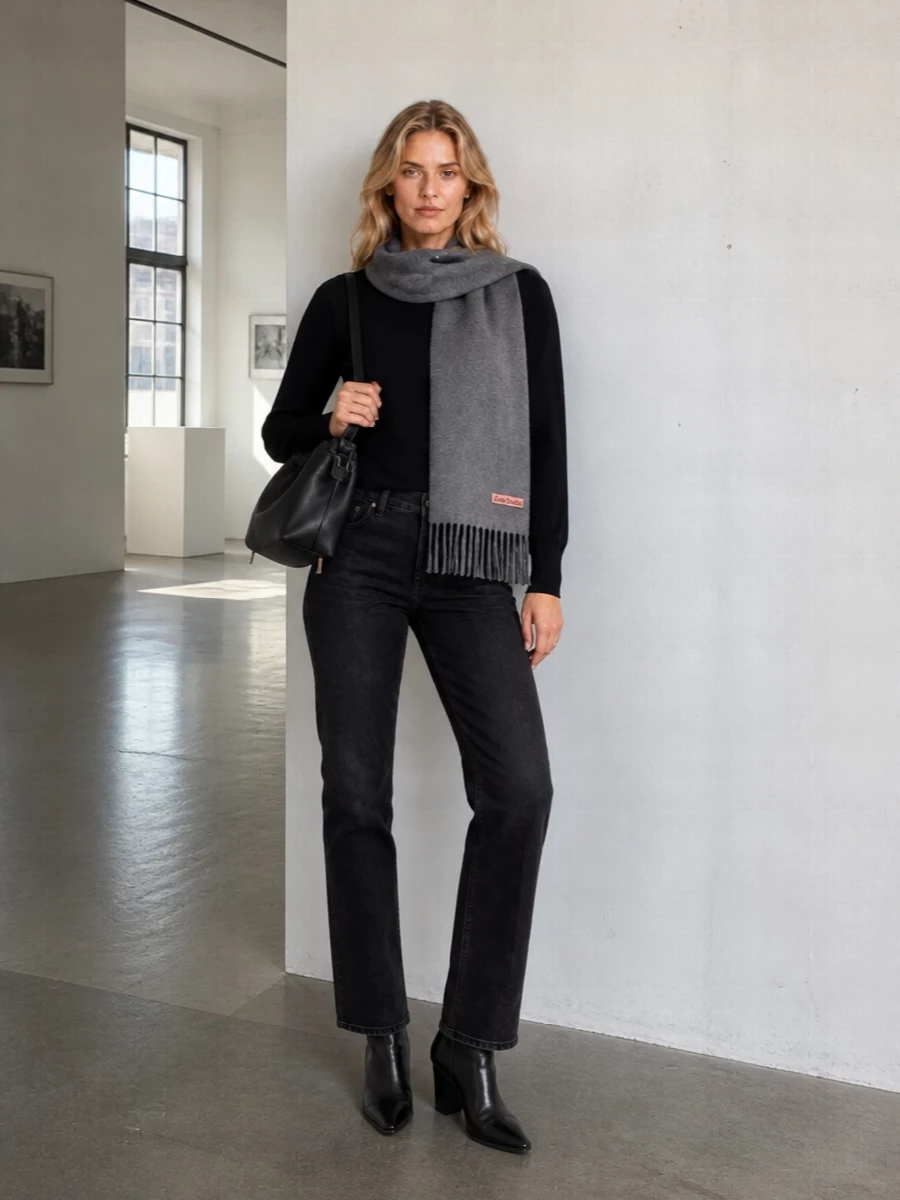 Anine bing black sweatshirt straight jeans boots