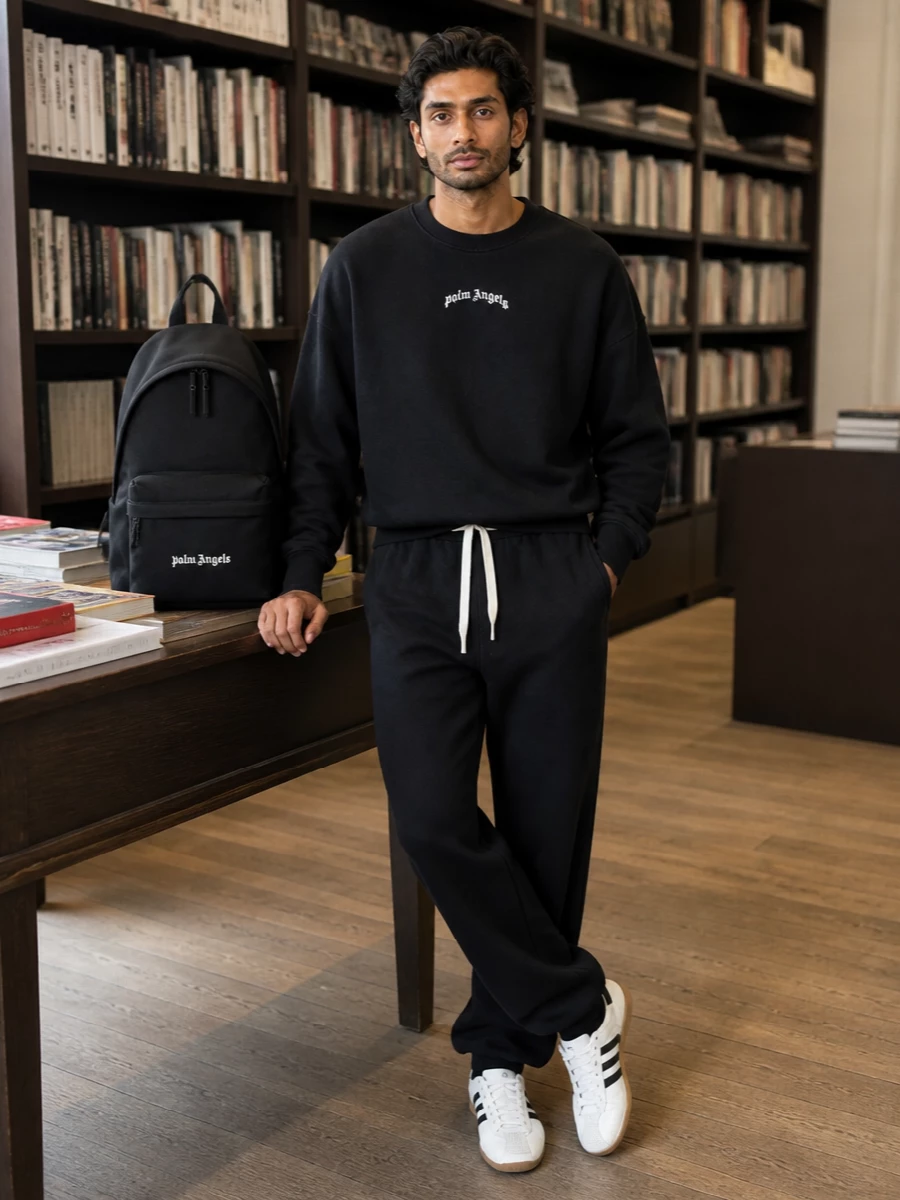 Palm angels black sweatshirt track pants outfit