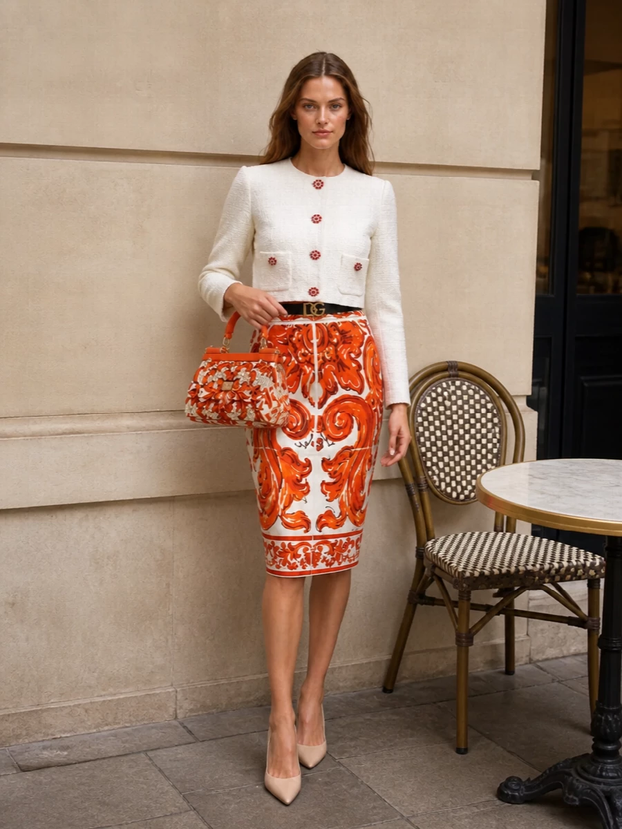 Dolce gabbana baroque skirt ivory cropped jacket