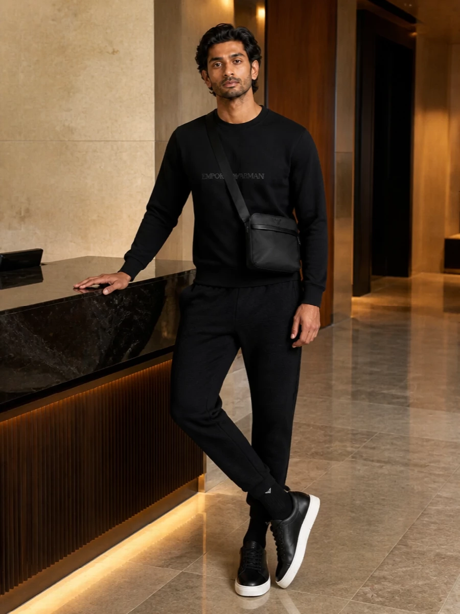 Emporio armani black joggers logo sweatshirt outfit