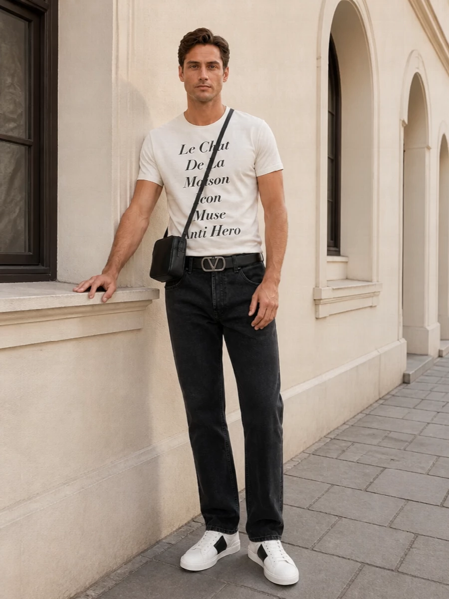 Valentino garavani graphic tee charcoal jeans outfit