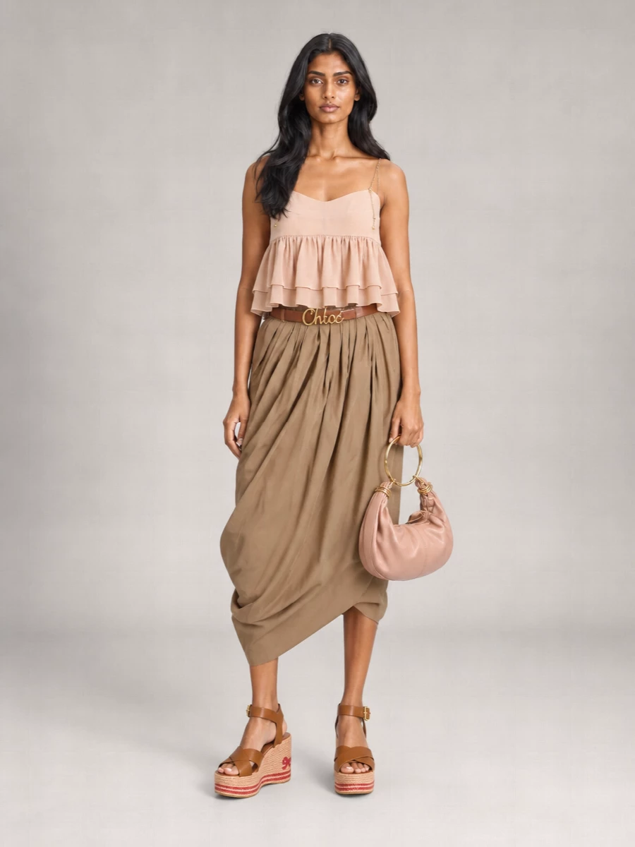 Chloé Cotton Draped Asymmetric Midi Skirt