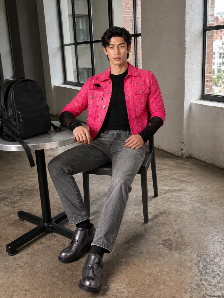 Dolce gabbana pink studded jacket outfit men
