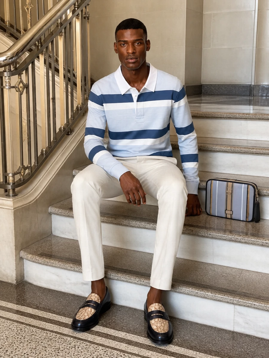 Dior loafers striped polo ivory trousers