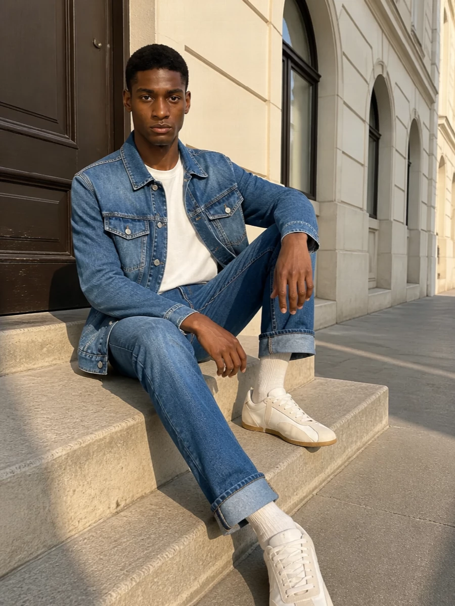 Dondup denim trucker outfit straight jeans