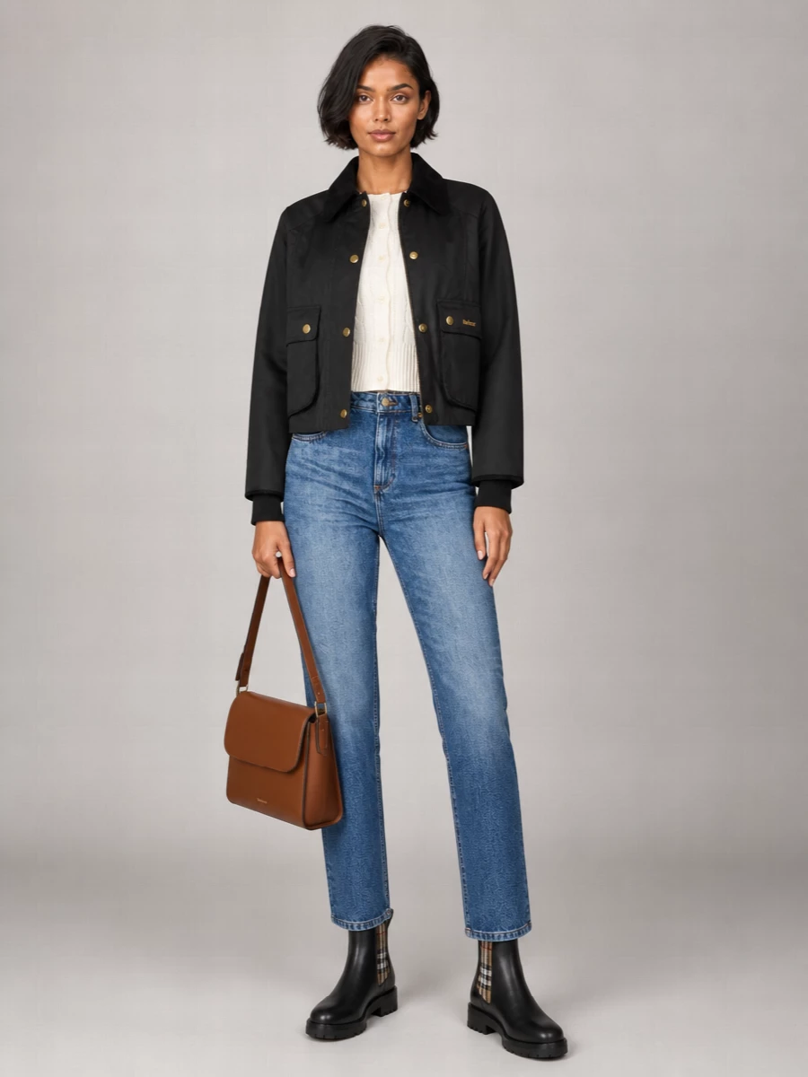 Barbour Waxed Cropped Single Breasted Jacket