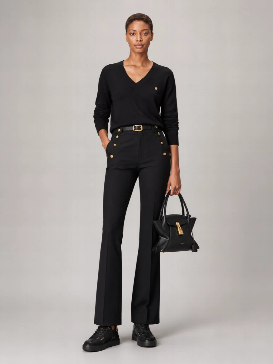 Balmain Merino Wool Ribbed V-Neck Sweater