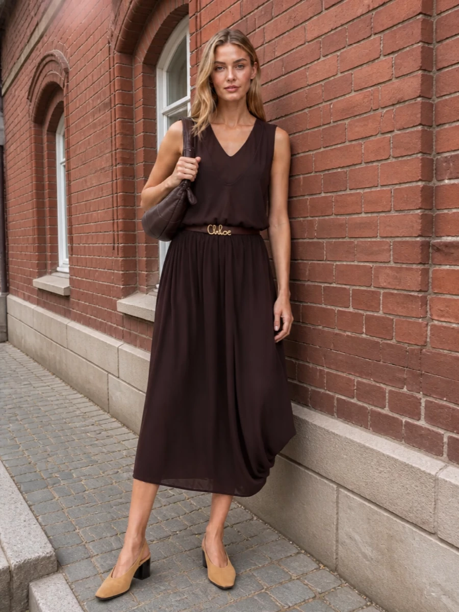 Lemaire cocoa midi dress brown accessories