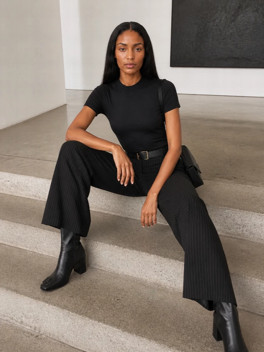 Courreges pinstripe trousers black tailored top