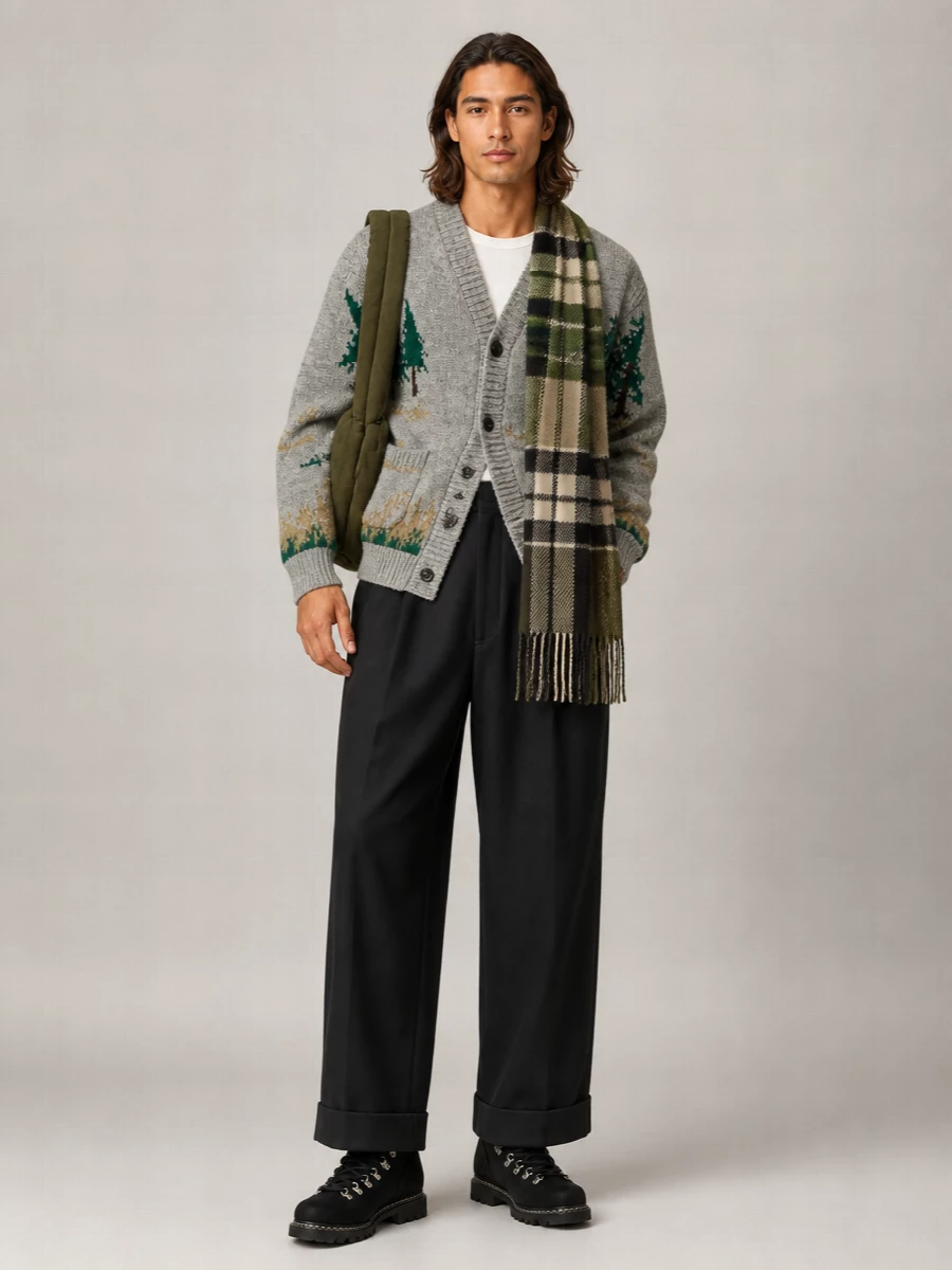 Junya Watanabe ribbed intarsia knit v-neck cardigan