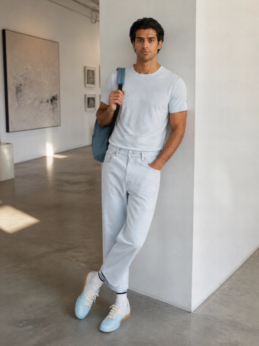 Stone island ice blue outfit margiela sneakers