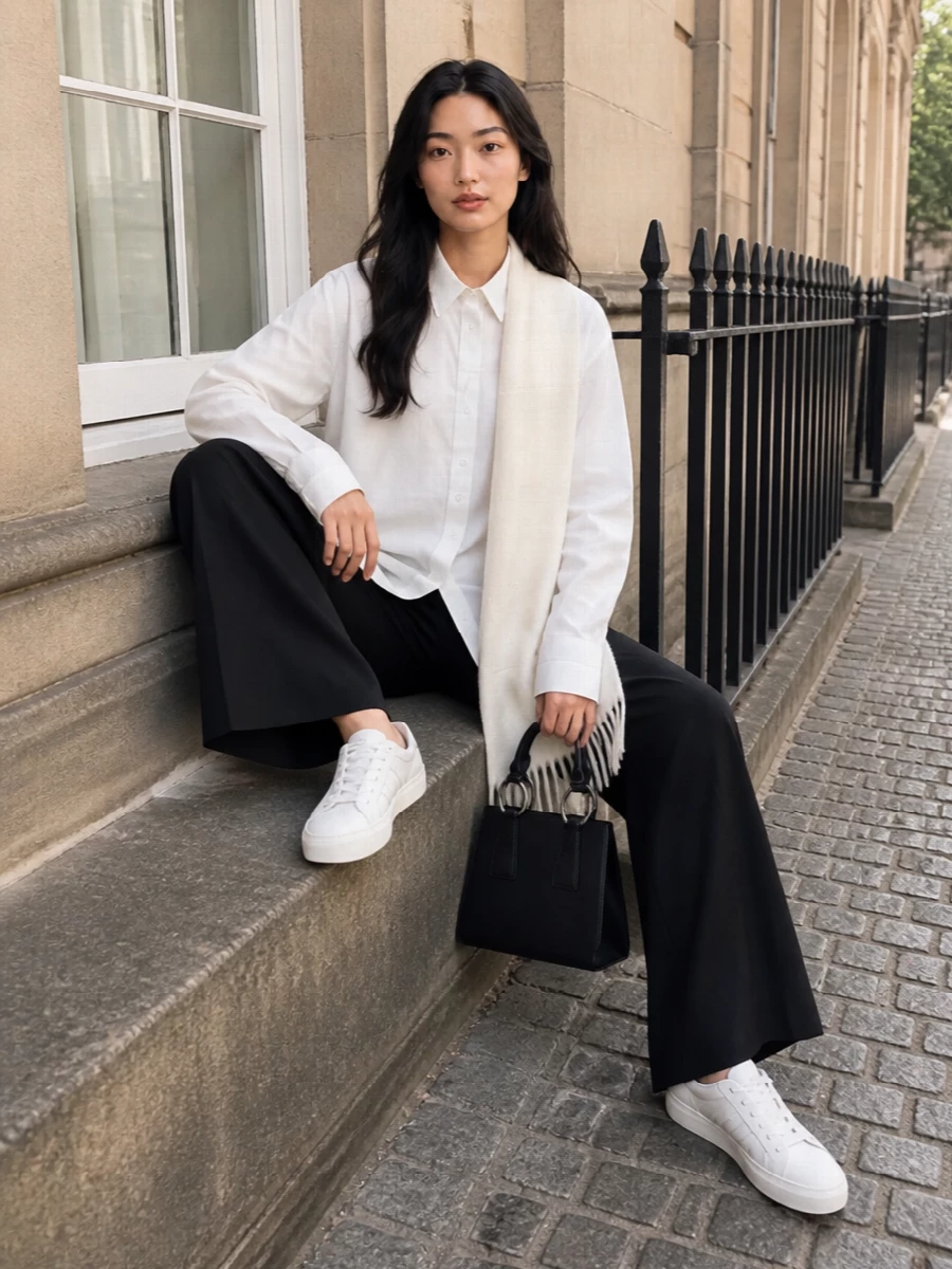Moncler shirt wide leg trousers sneakers