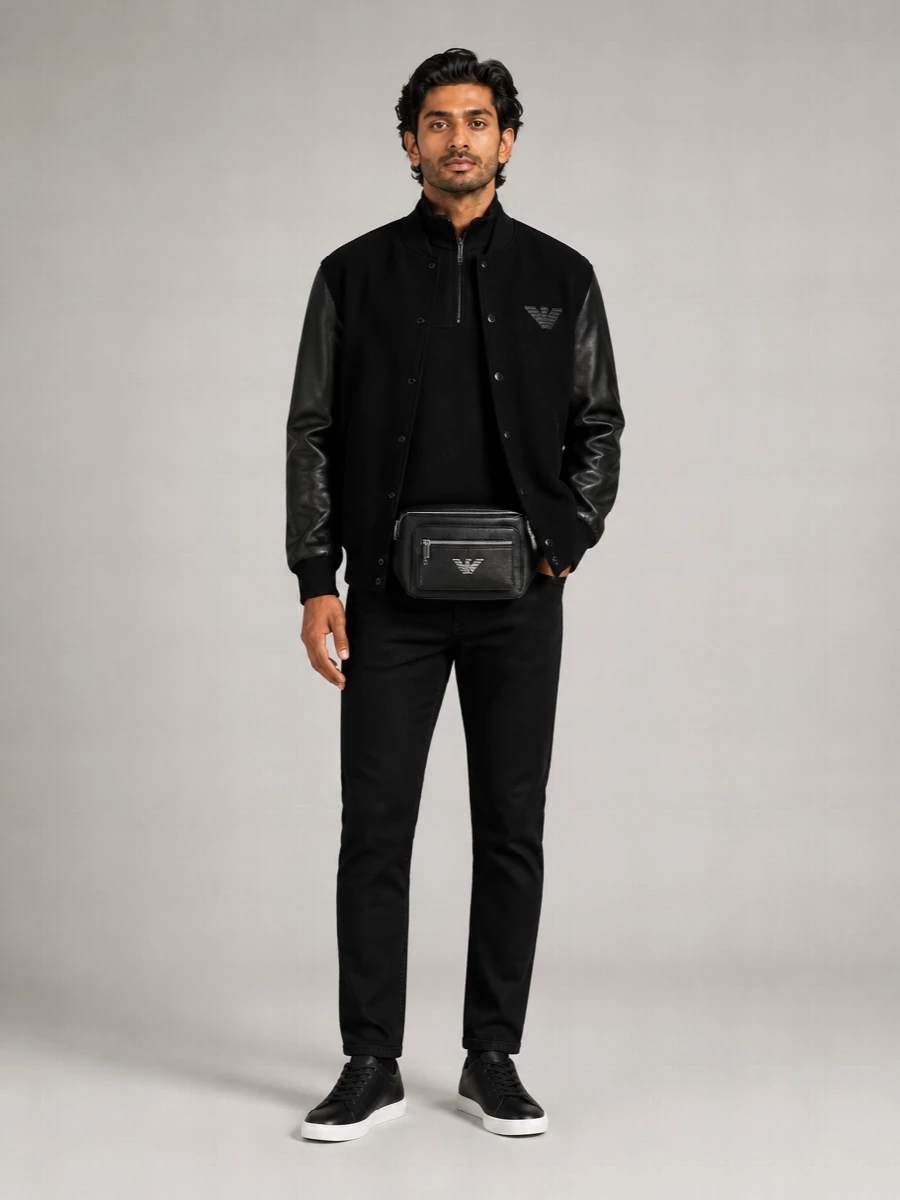 Emporio Armani Leather Logo Bomber Jacket