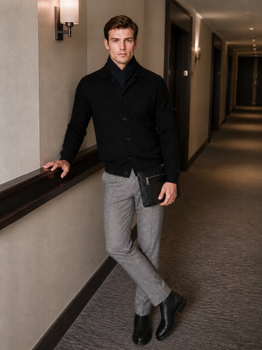 Barena cardigan pt torino grey trouser outfit