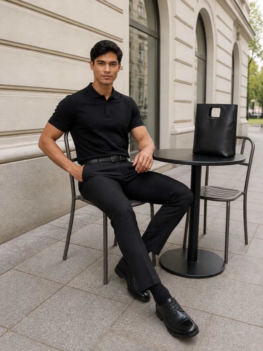 Alexander mcqueen black polo tailored trouser outfit