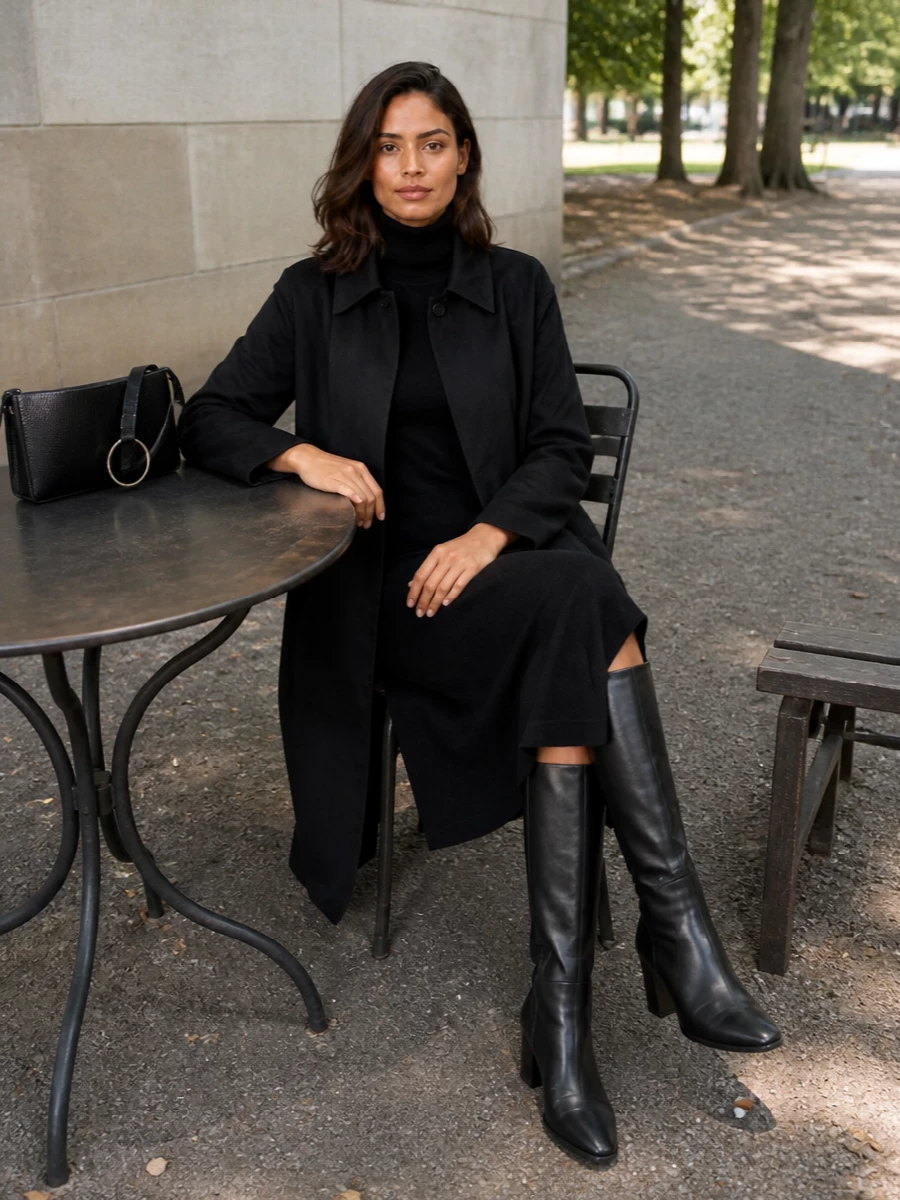Parosh black knit midi dress aeyde knee boots