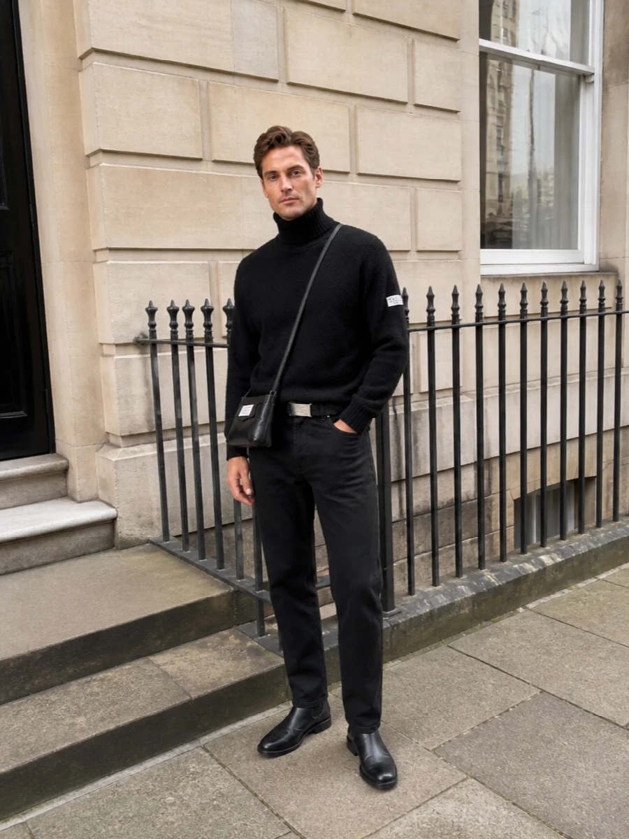 Mm6 margiela black turtleneck straight jeans outfit