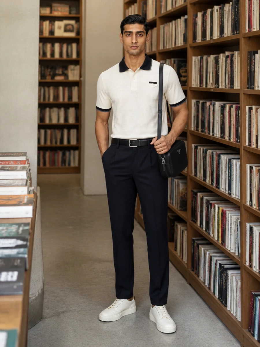 Prada mens polo navy trousers sneakers